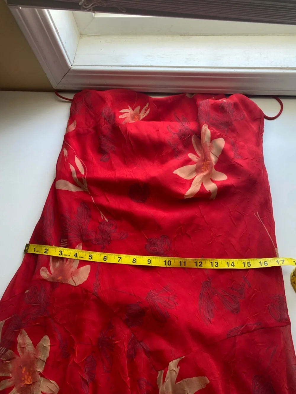 Y2K Oblique Red Floral Slip Dress Woman Small Asymmetrical Hem Spaghetti Strap - Picture 11 of 13